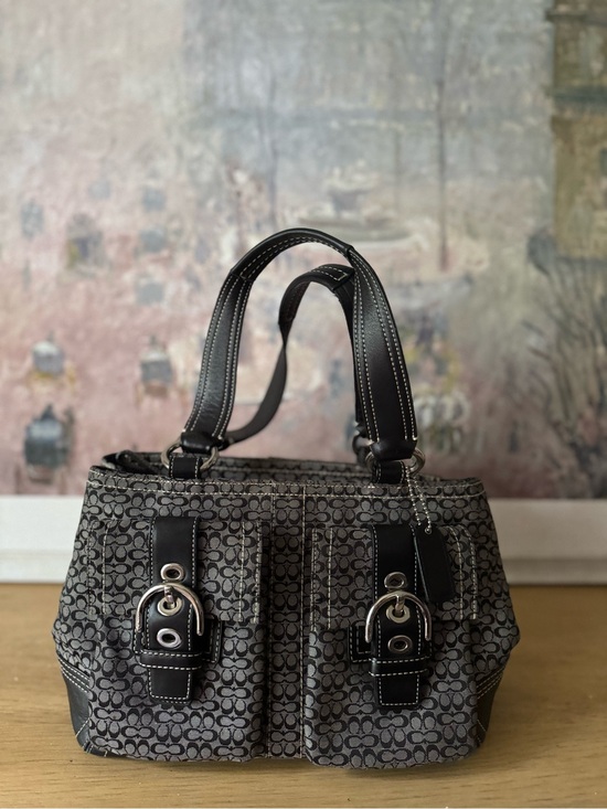 Coach Handbags - COACH Soho Hobo Signature Black Leather Grey Canvas - Y2K
